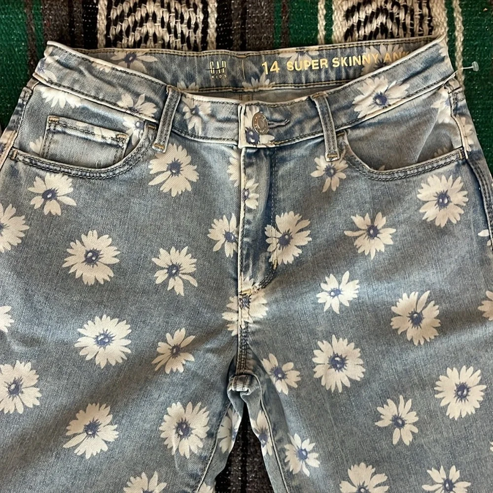 GAP KIDS Floral Blue Jeans super skinny ankle fit size 14